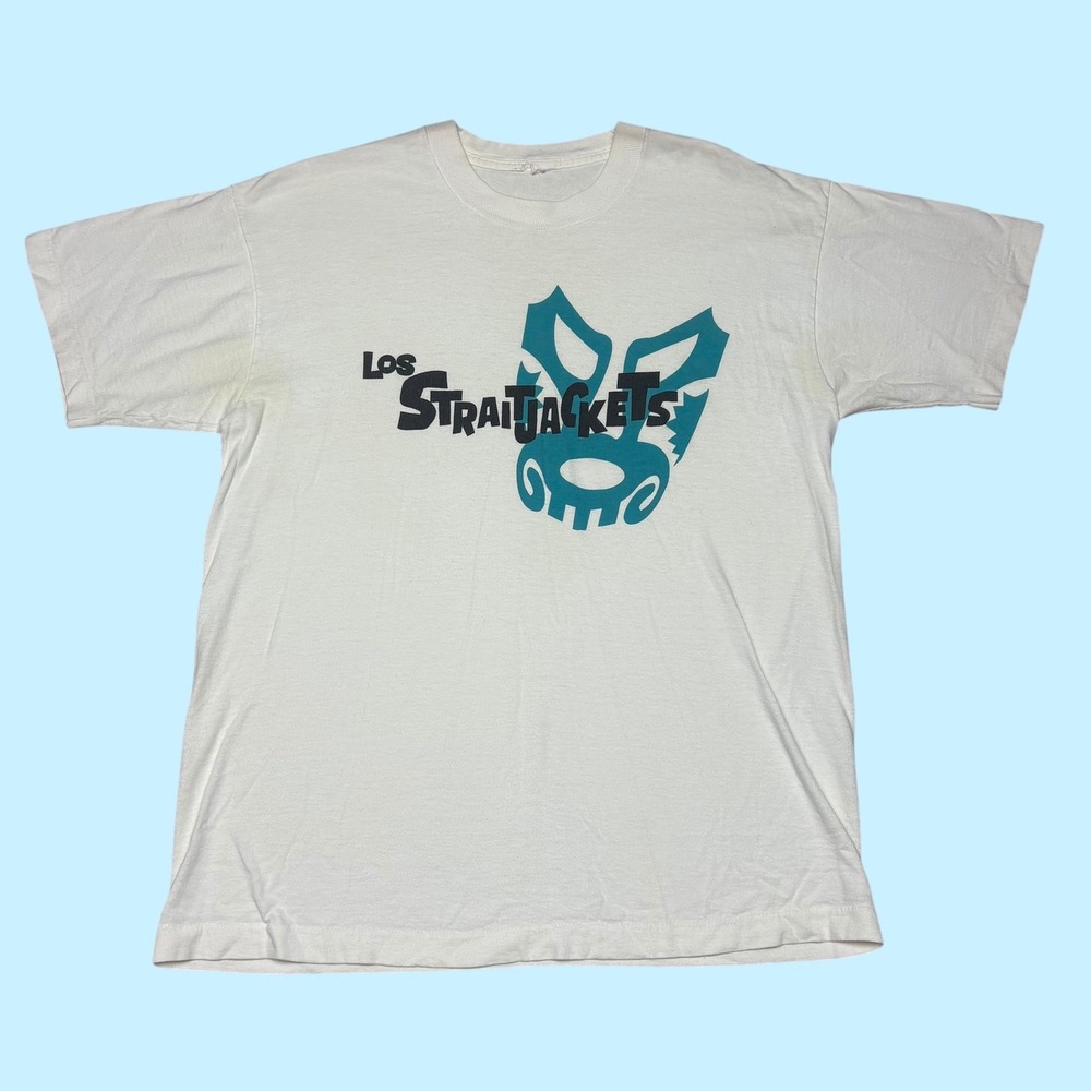 Vintage Los Straitjackets Band T-Shirt White Lucha Libre Mask Graphic XL